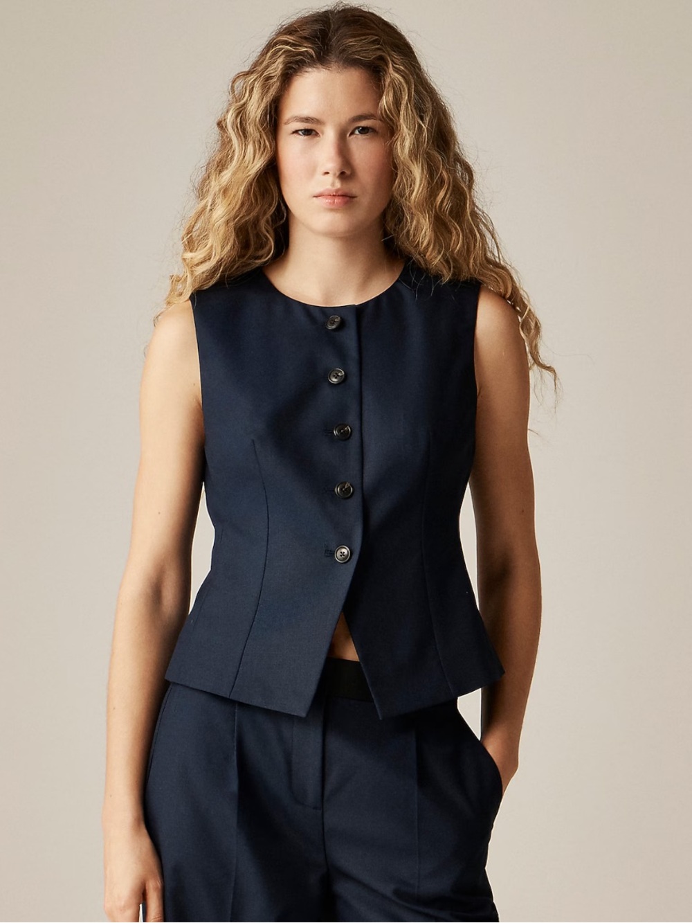 J. Crew Navy Button-Front Sleeveless Vest